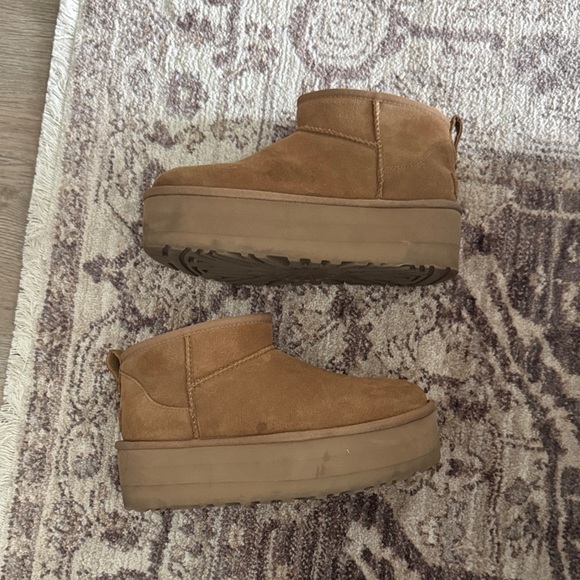 UGG Tan Suede Platform Ankle Boots - Picture 2 of 5